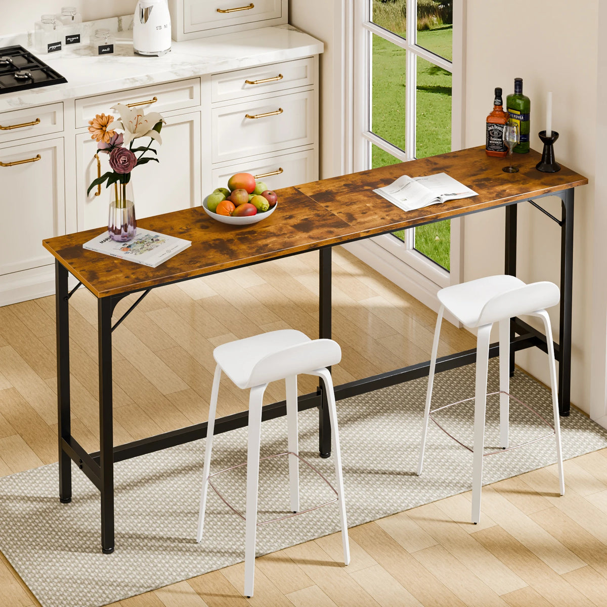 JHK Rectangular Counter Height Bar Table With Metal Frame