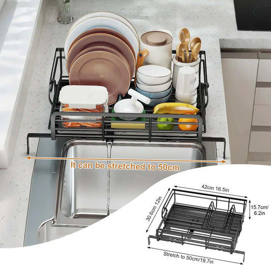 Adjustable Over Sink Stainless Steel Dish Drying Rack With Drainboard