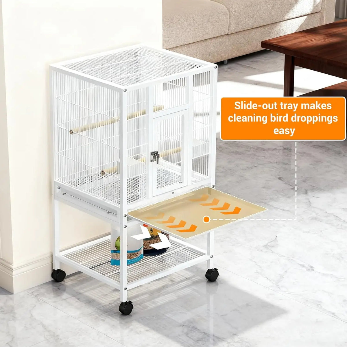 Studyset Wrought Iron Bird Cage With Rolling Stand And Tray