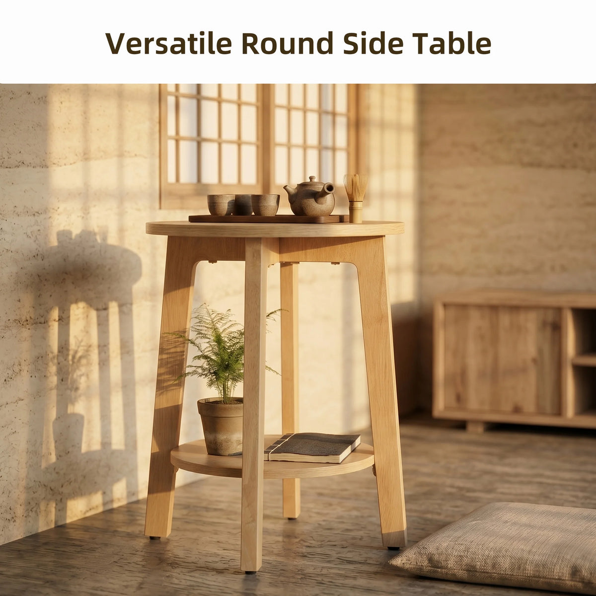 JHK Modern Two Tier Round Coffee Table With Storage Shelf