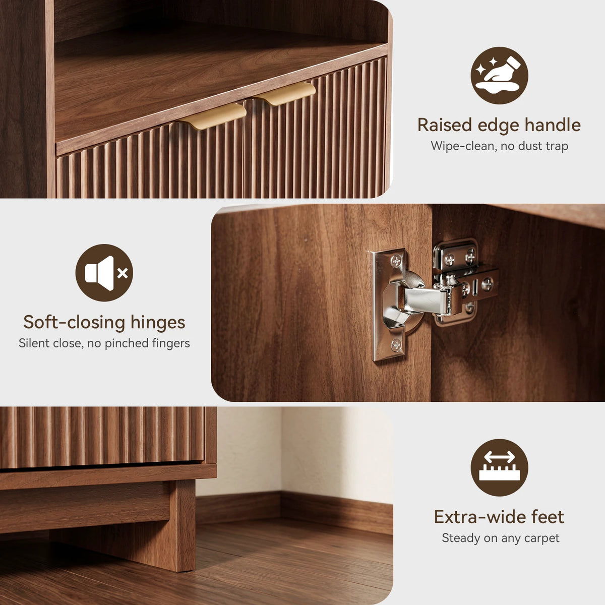 TinyNest Mid Century Fluted Wood Sideboard Buffet Cabinet
