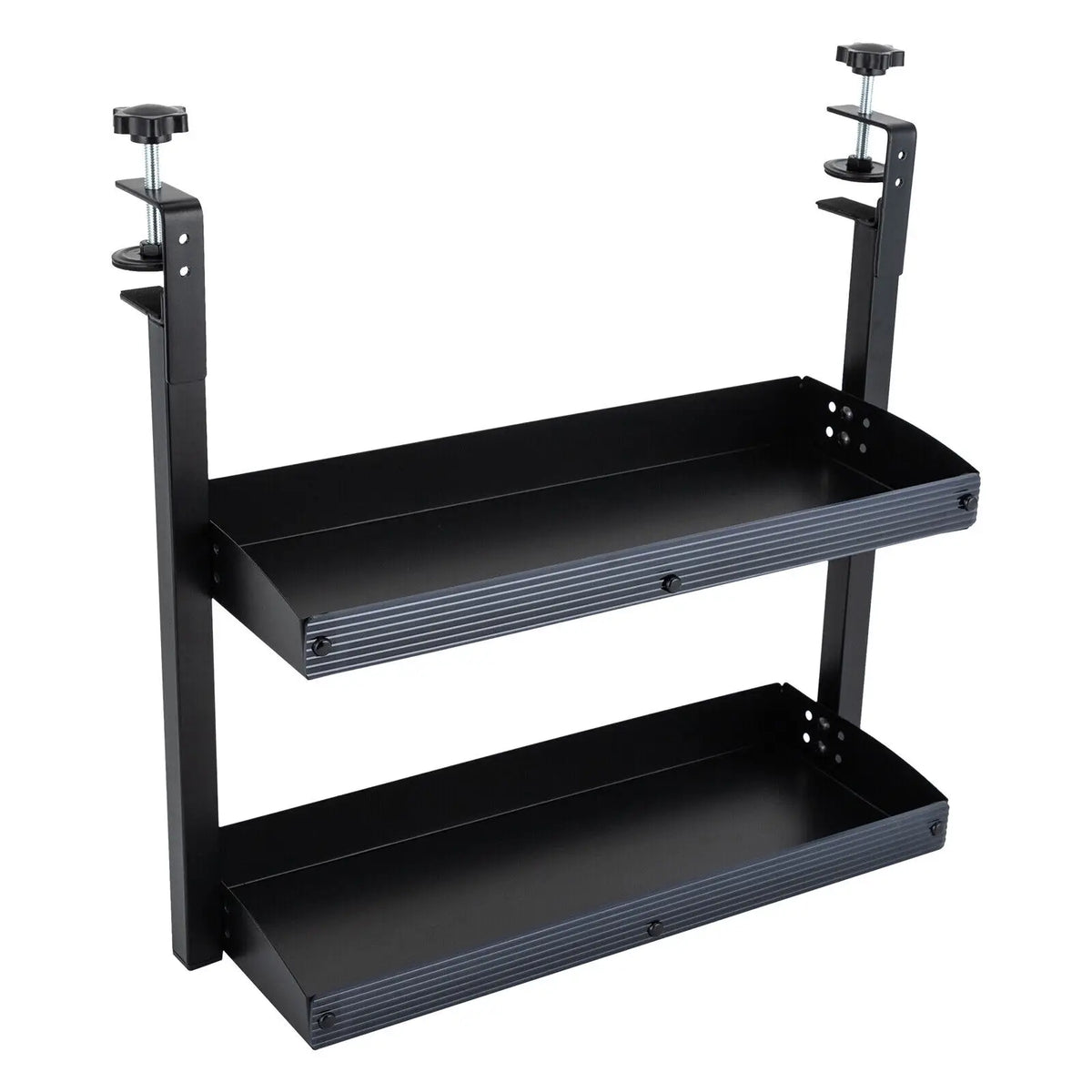 Adjustable Metal 2-Tier Clamp-On Desktop Shelving With Tray