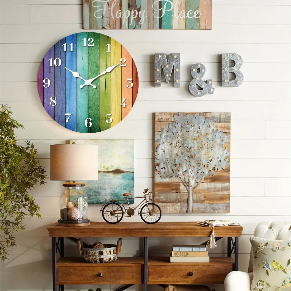XMSJ Stylish Creative Rainbow Wooden Veneer Wall Clock