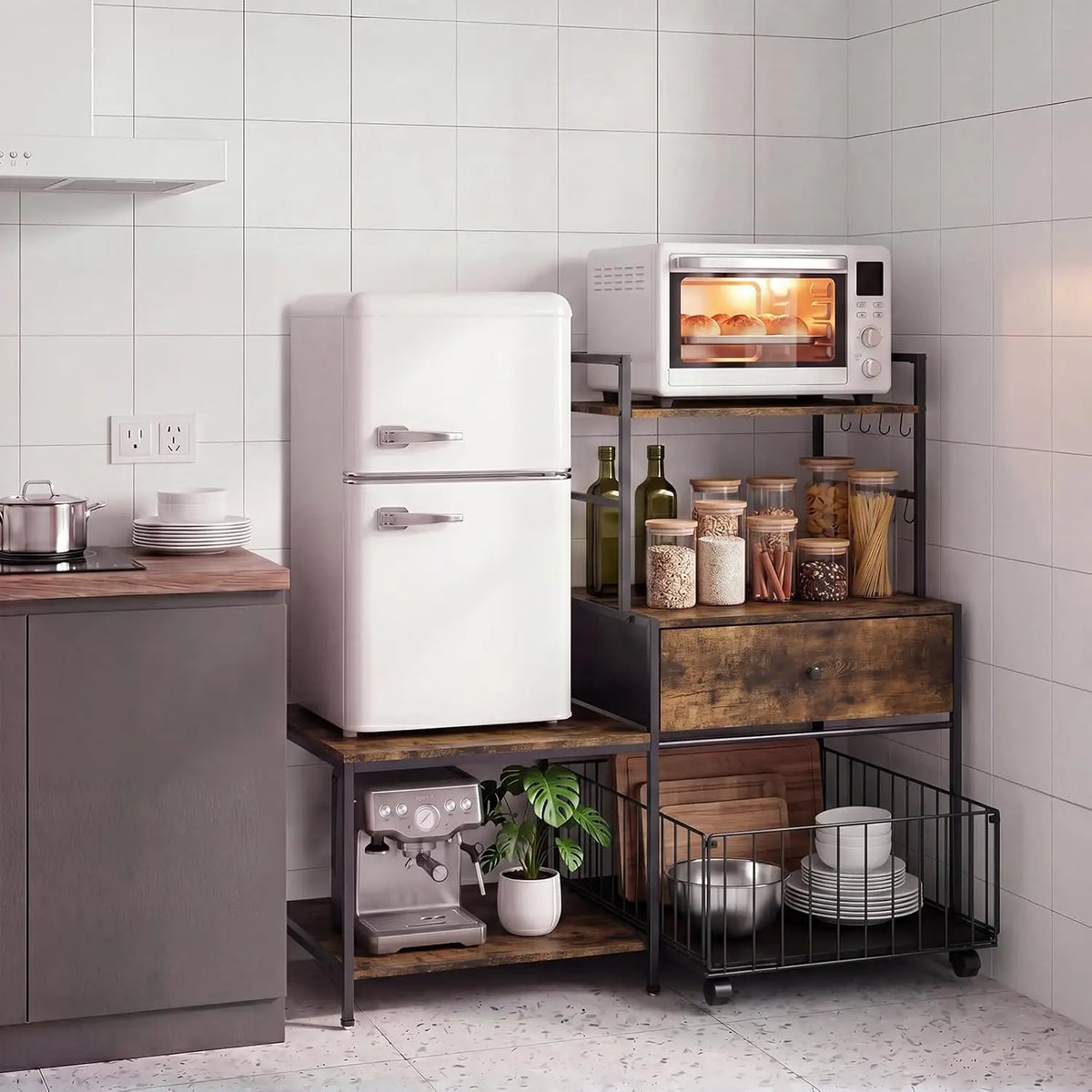 Garvee Premium Mini Fridge Stand With Metal Storage Drawers