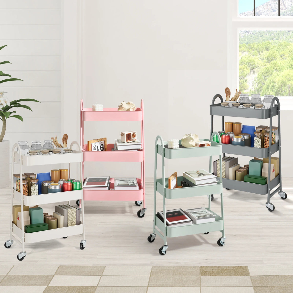 JHK Metal Storage Cart With Lockable Wheels For Home