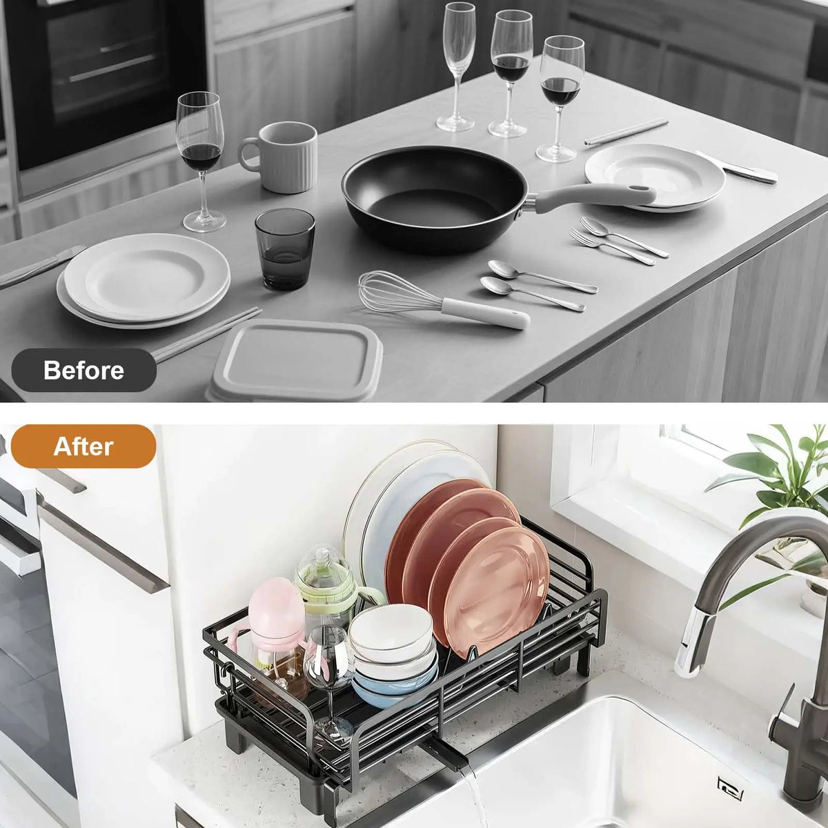 Adjustable Over Sink Stainless Steel Dish Drying Rack With Drainboard