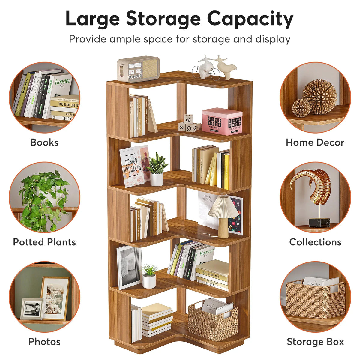 Tribesigns Six Tier Industrial Corner Bookcase With Protective Backing