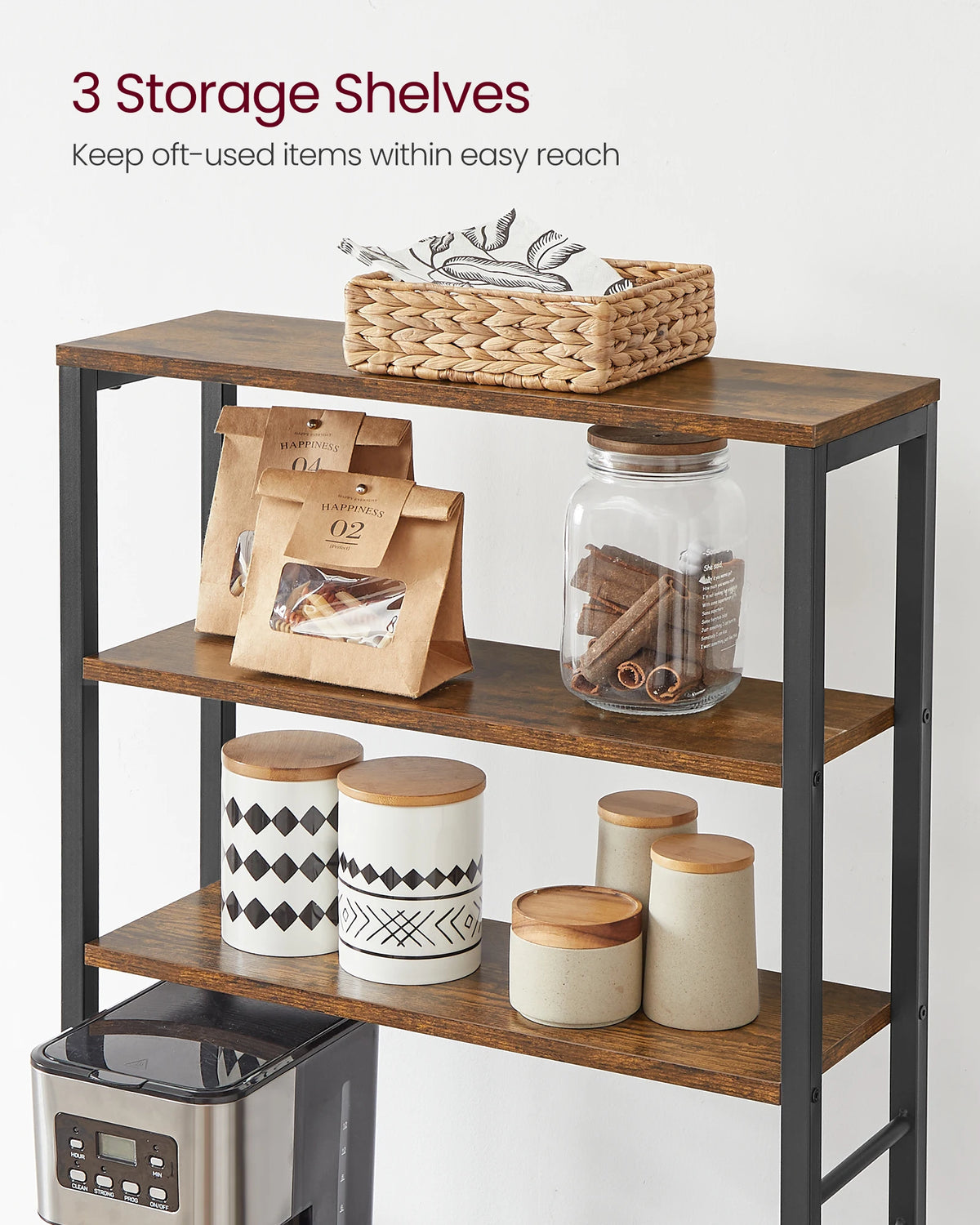VASAGLE Coffee Bar Baker Rack With Storage And 6 Hooks