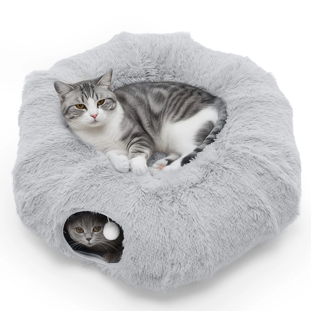 JHK Circular Cat Tunnel Bed Featuring Soft Plush Washable Interior