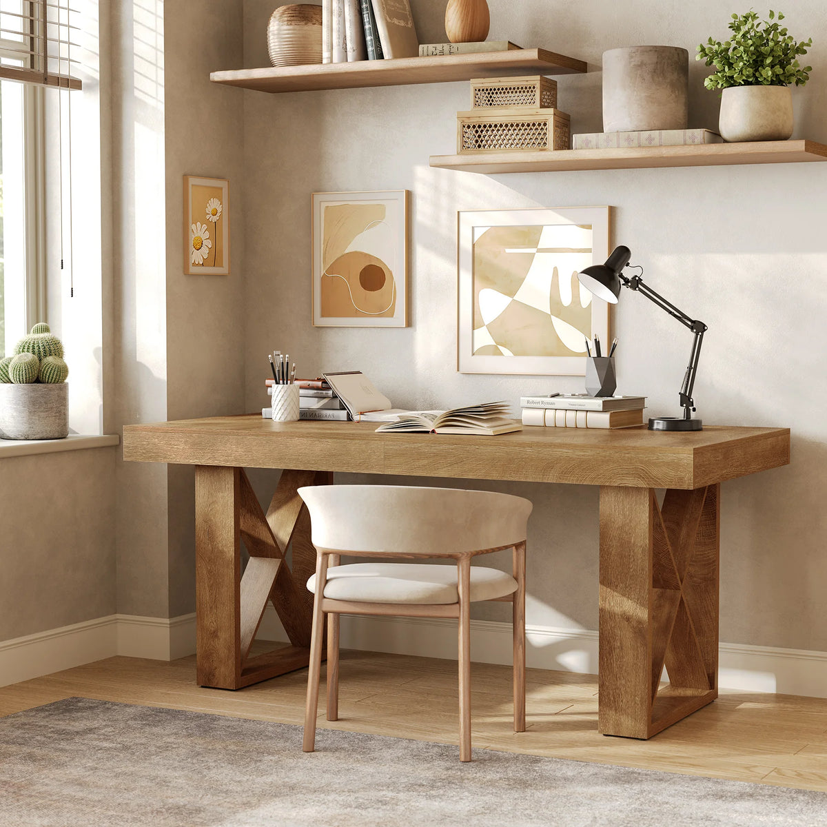 Tribesigns Farmhouse Wooden Rectangular Dining Table