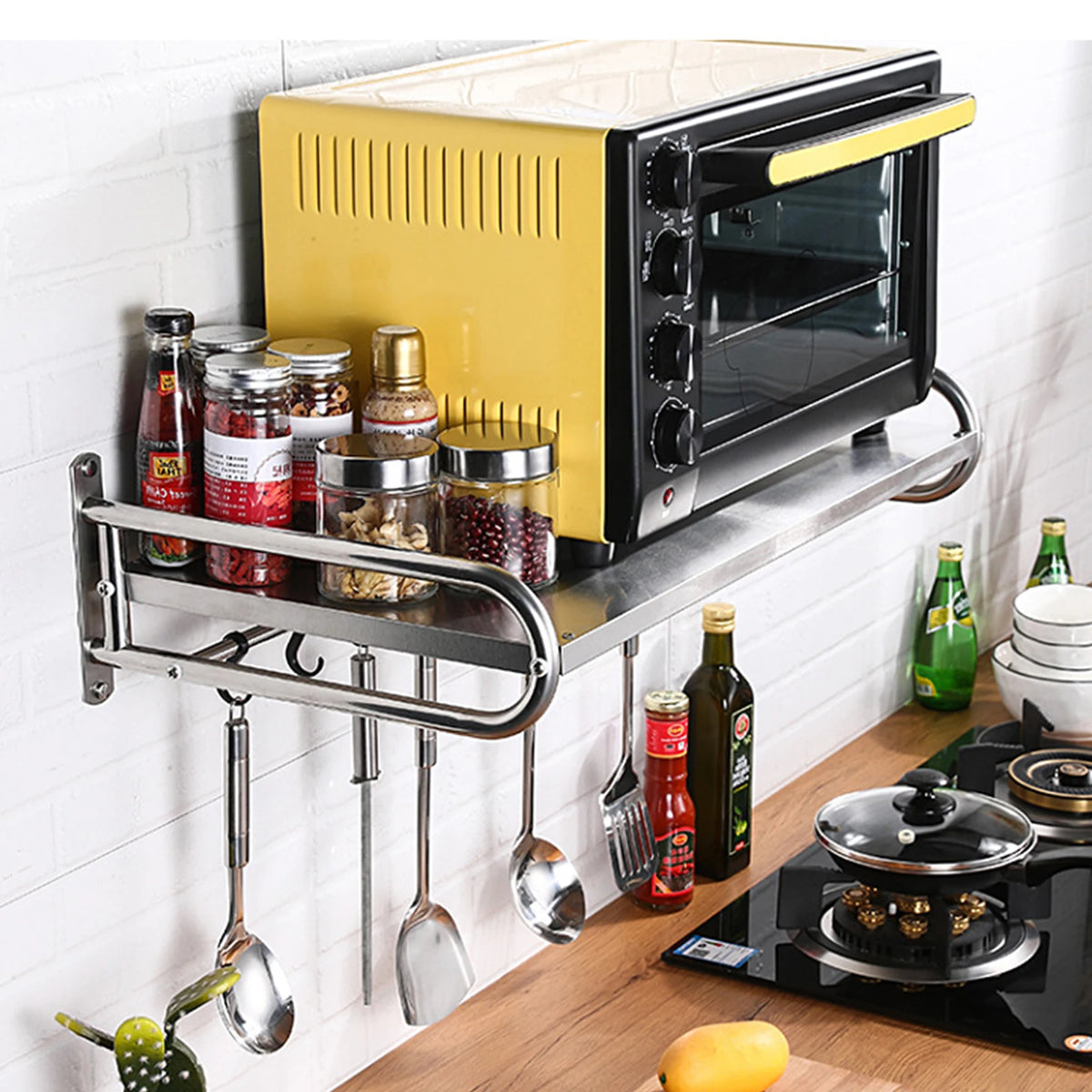 Stainless Steel Wall Mounted Microwave Oven Rack Kitchen Shelf