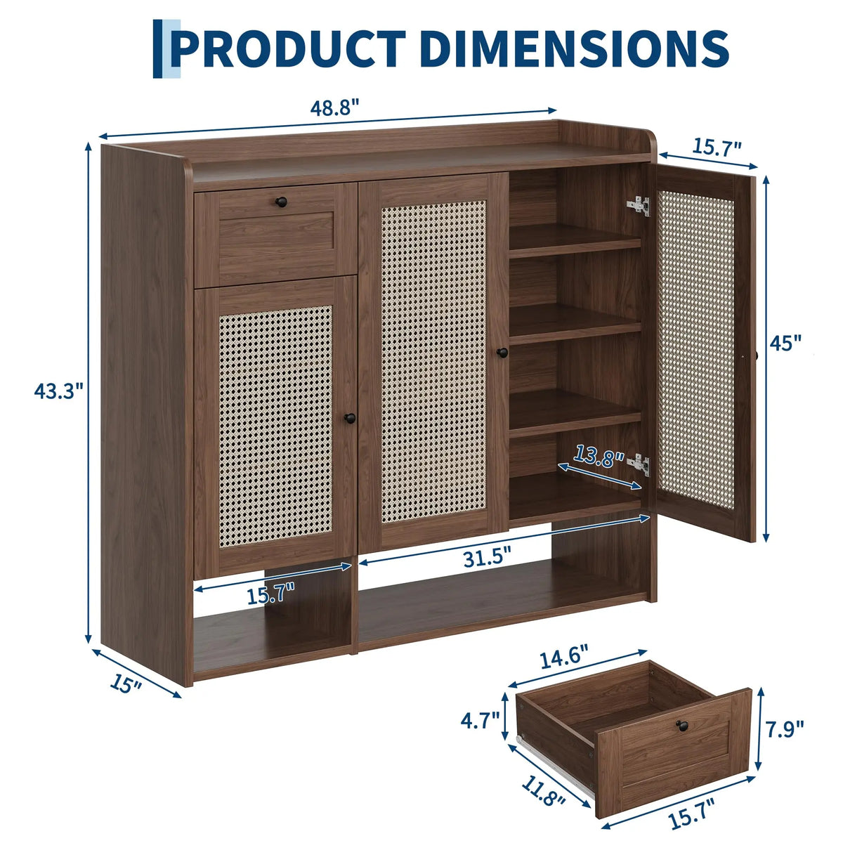 HiMISS Bamboo Rattan Shoe Cabinet With Drawer And Adjustable Shelf