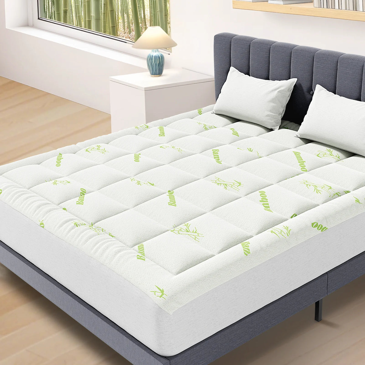 JHK Bamboo Fiber Mattress Topper Deep Pockets for Comfort