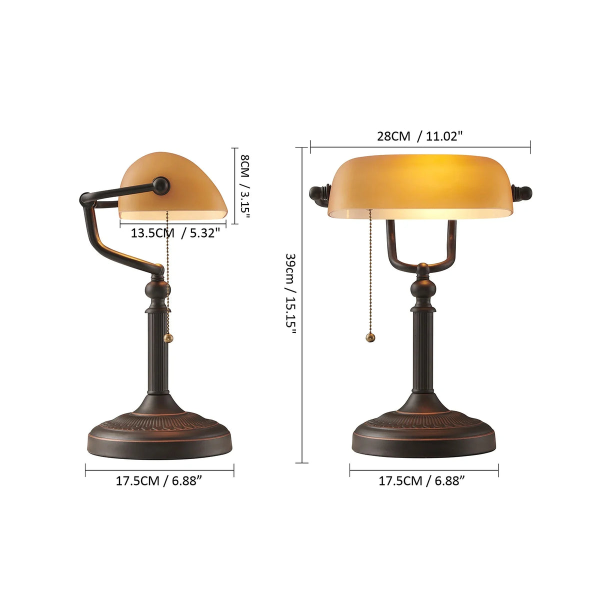 Glass Banker’s Desk Lamp With Zipper Switch Iron Body