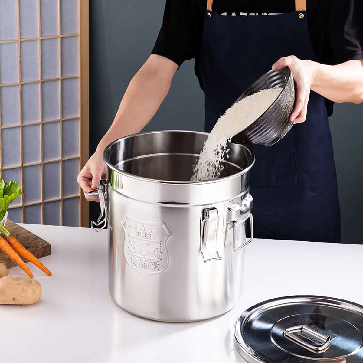 Stainless Steel Airtight Rice Storage Canister With Locking Clamp