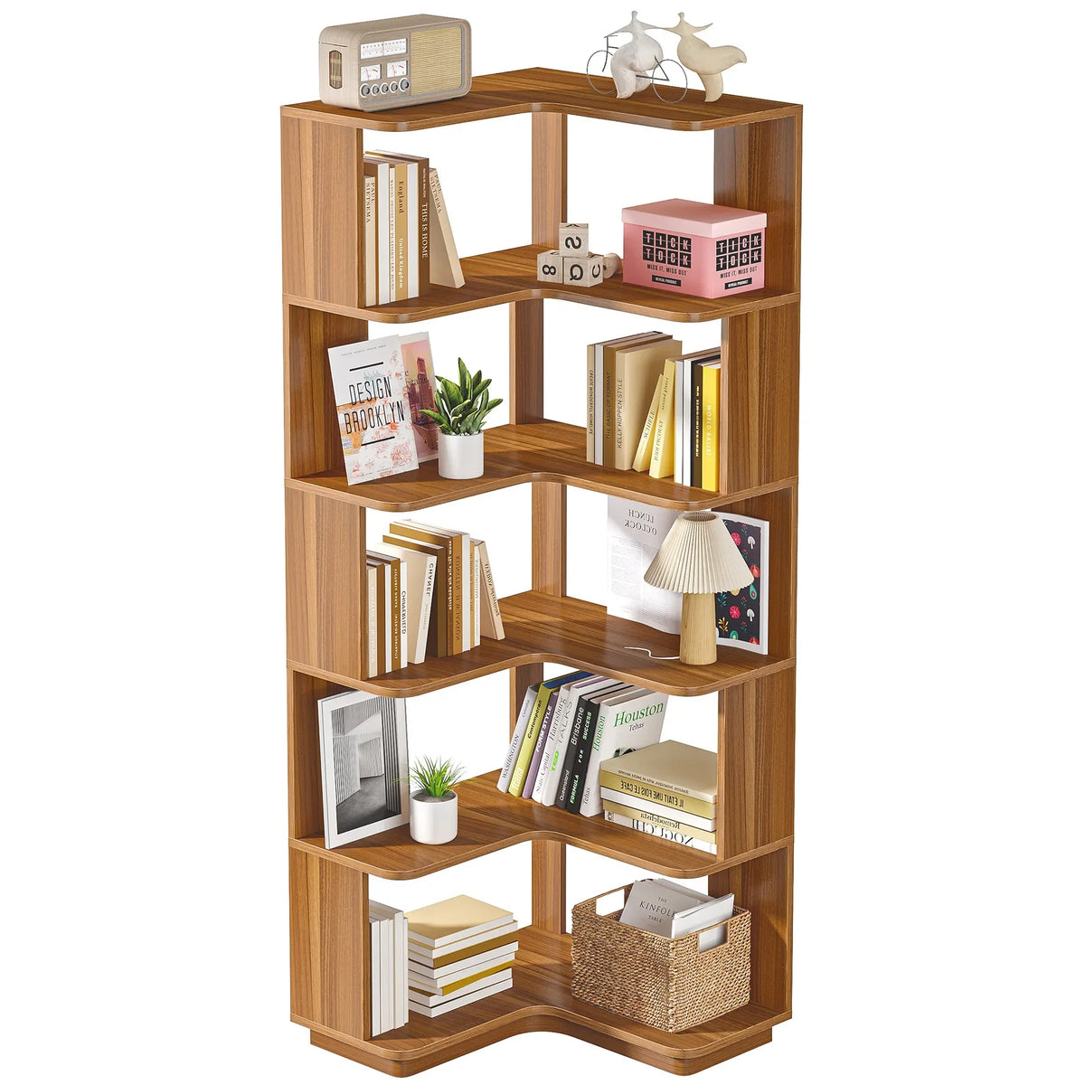 Tribesigns Six Tier Industrial Corner Bookcase With Protective Backing