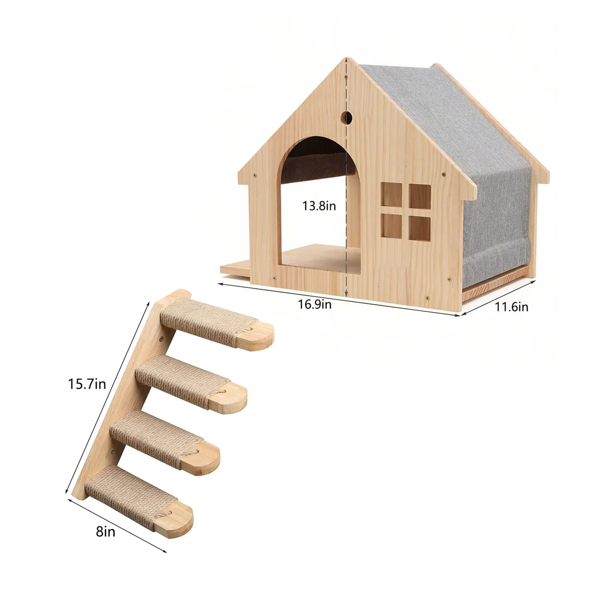 Wooden Wall Mounted Cat Condo Floating Shelf Villa