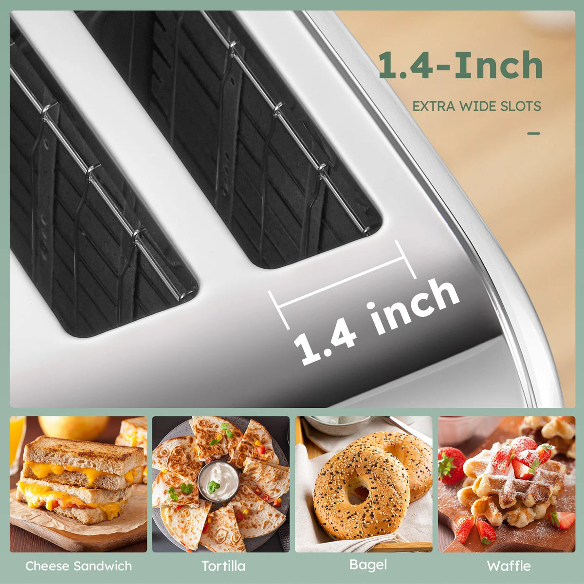 4 Slice Stainless Steel Toaster With Extra Wide Slots