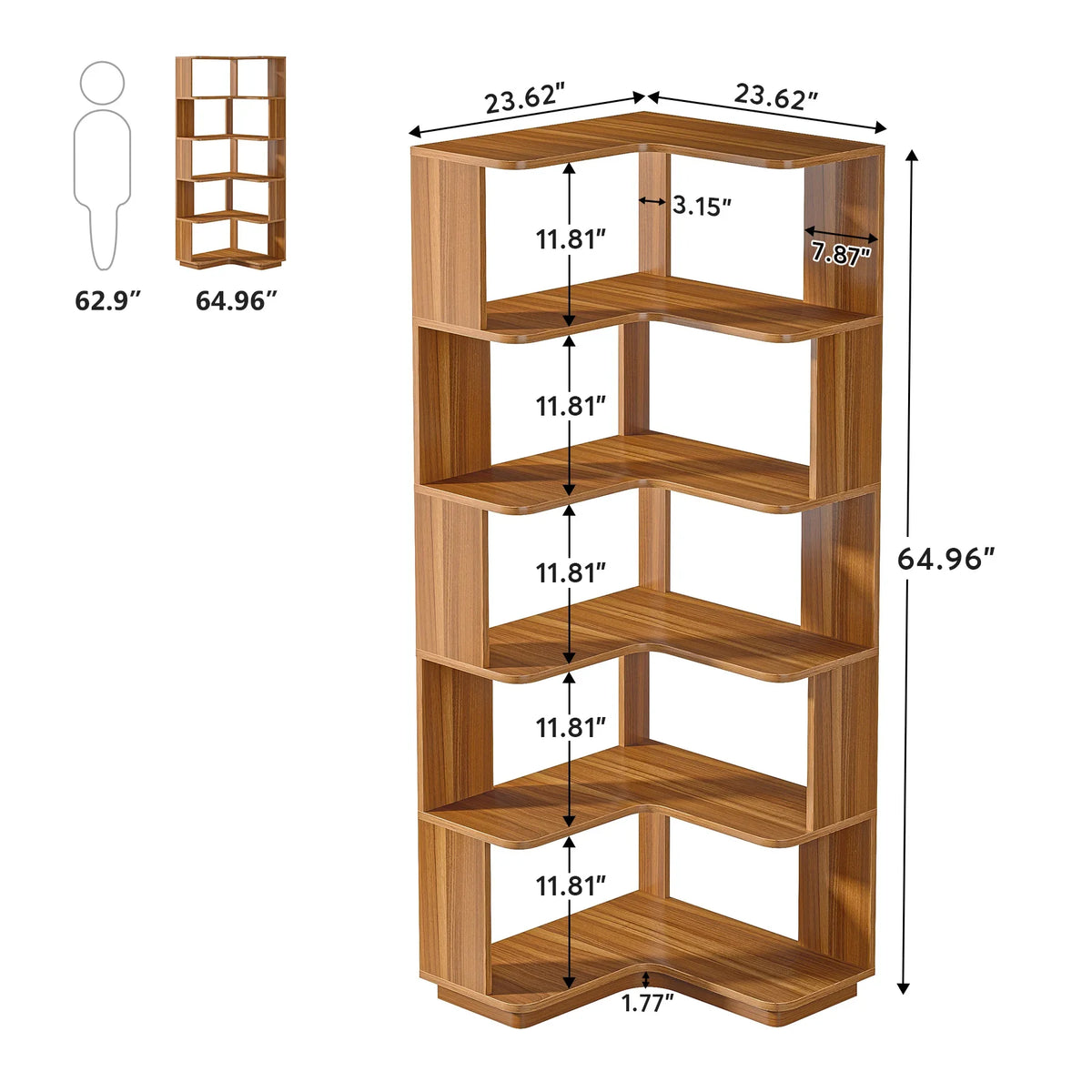 Tribesigns Six Tier Industrial Corner Bookcase With Protective Backing