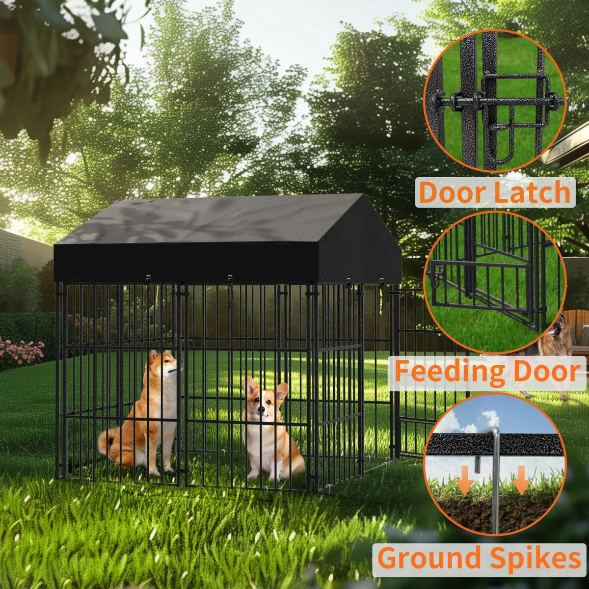 Durable Metal Outdoor Dog Kennel With Roof Shelter For Animals
