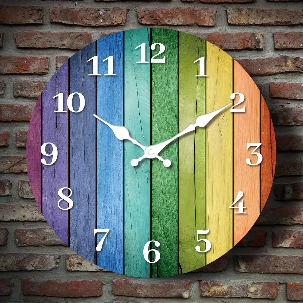 XMSJ Stylish Creative Rainbow Wooden Veneer Wall Clock