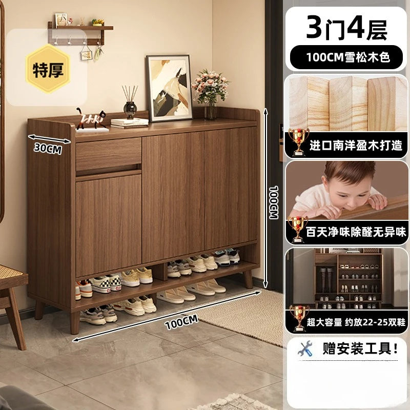 MoYu Modern Pine Wood Freestanding Shoe Rack Cabinet