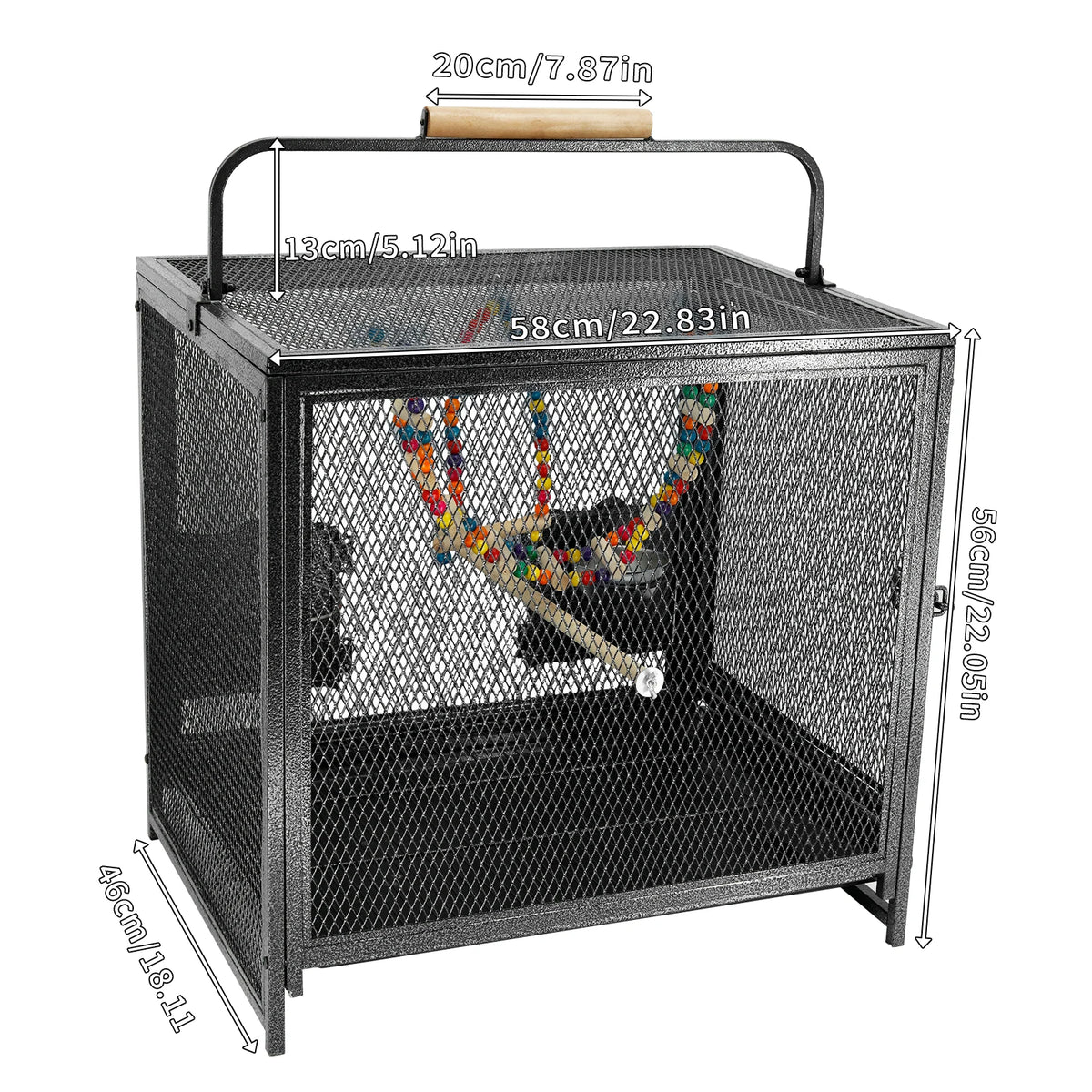 Wrought Iron Parrot Travel Cage With Wooden Perch Seed Guard