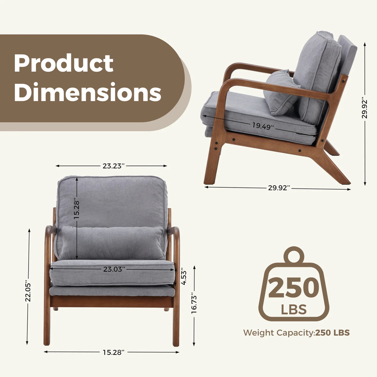 Jhk Mid Century Modern Solid Wood Accent Lounge Chair With Arms