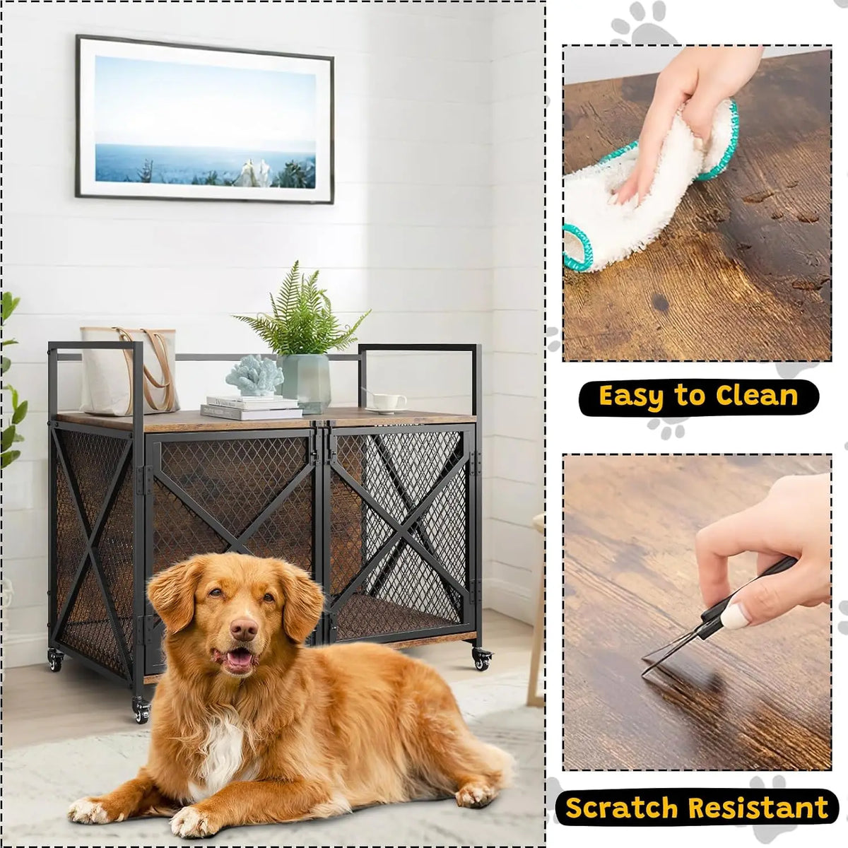 Garvee Heavy Duty Pet Crate With Wheels And Double Doors