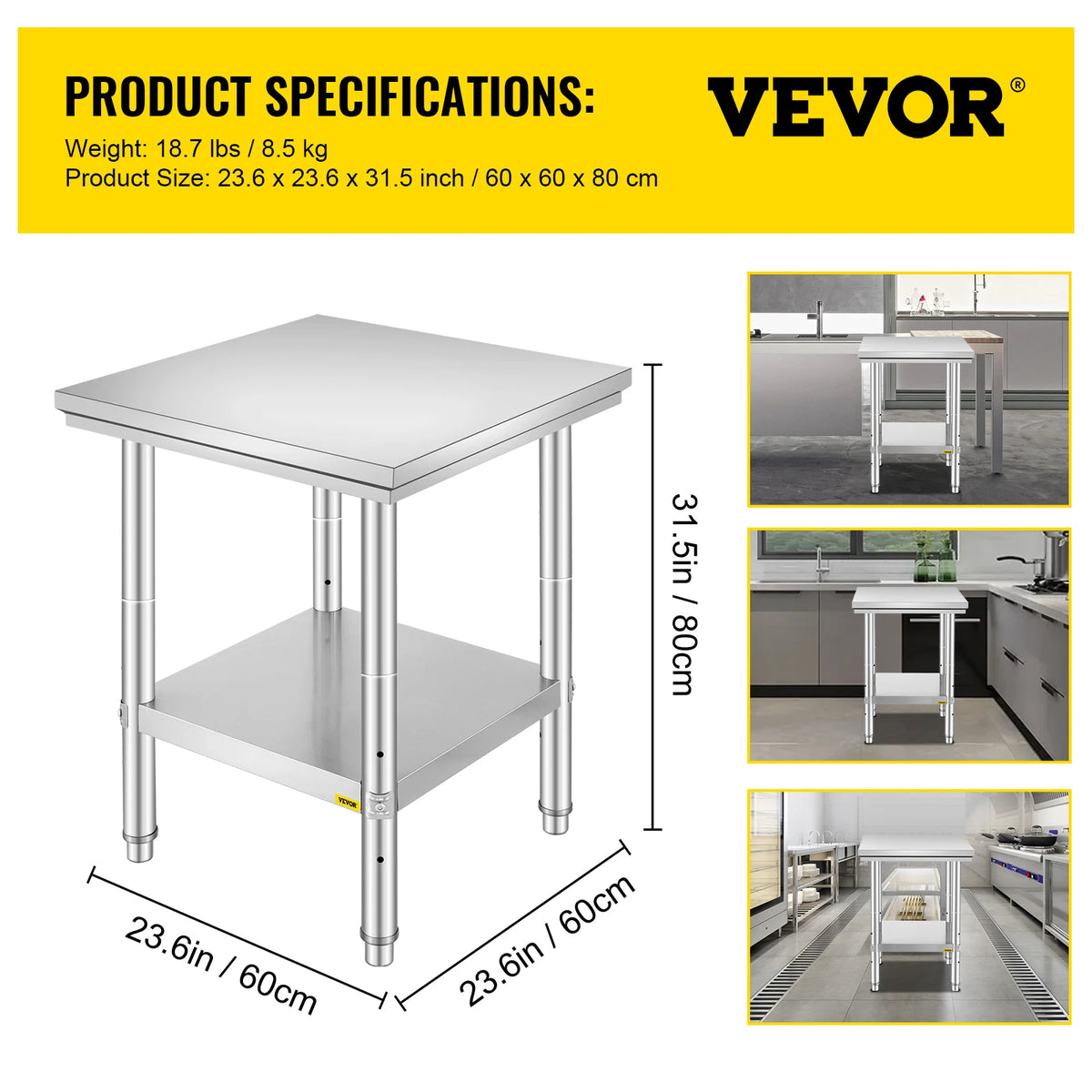 SucceBuy Stainless Steel Kitchen Workbench With Undershelf