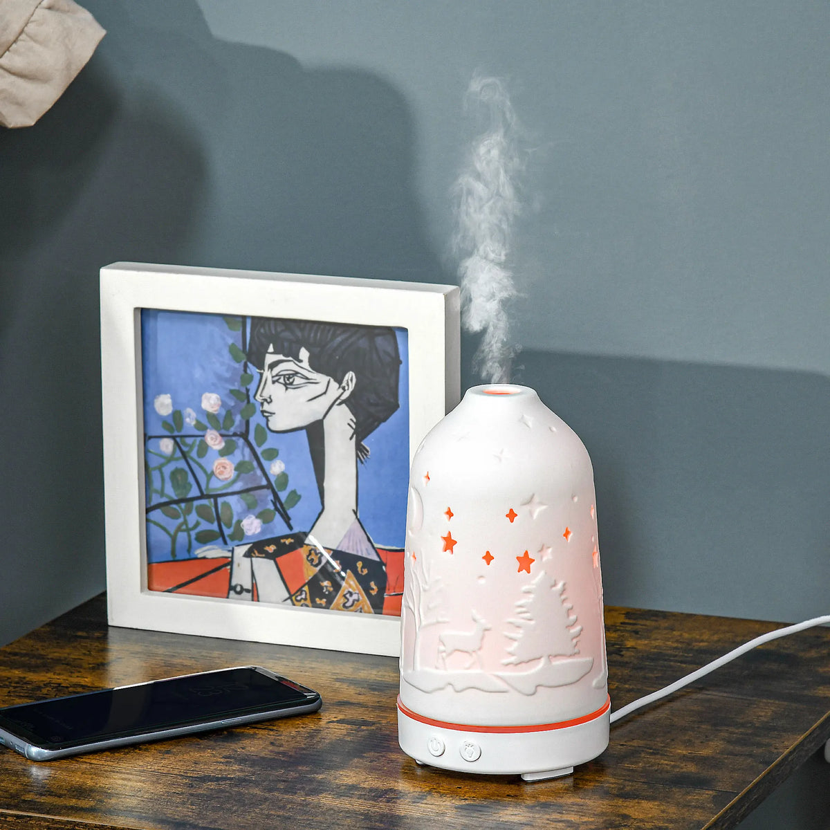 Essential Oil Aromatherapy Diffuser With Ceramic Cover And Led Lights