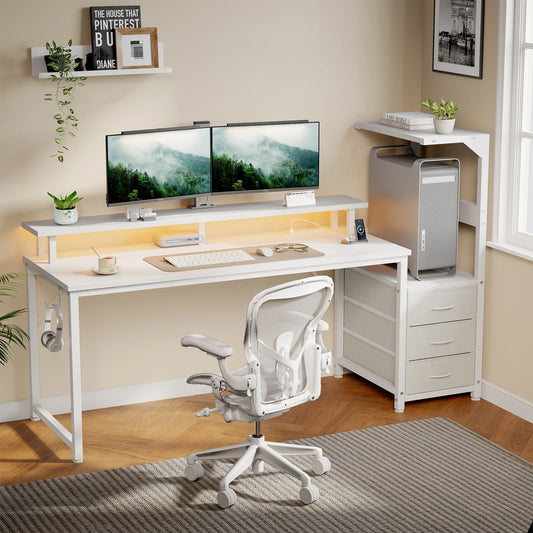 MCQ Standing Metal Office Desk With Built In USB Charging LED Storage Drawers