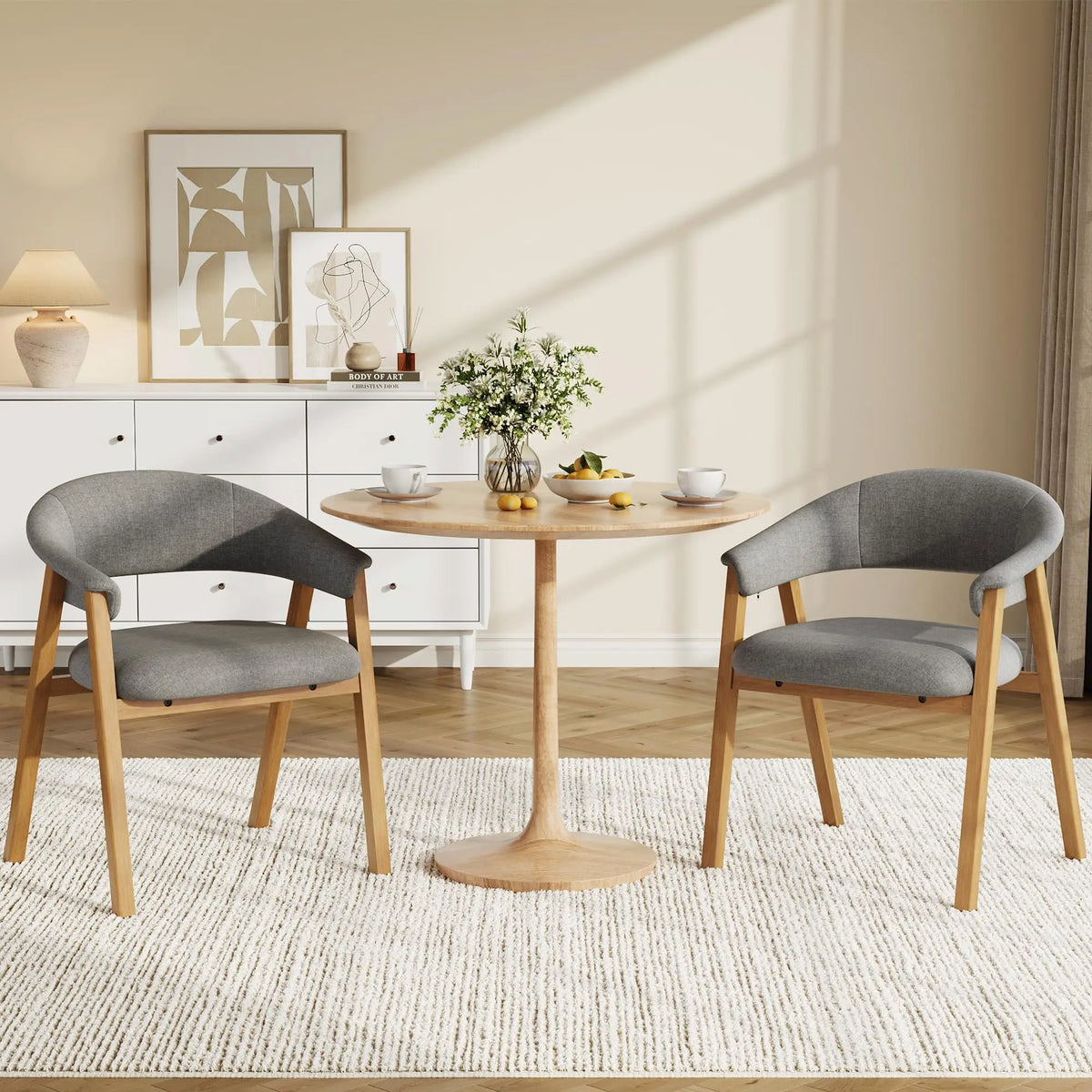 HiMISS Modern Linen Upholstered Barrel Dining Chairs With Arms