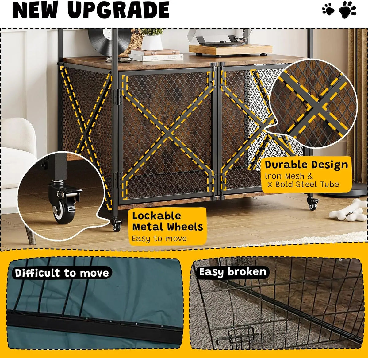 Garvee Heavy Duty Pet Crate With Wheels And Double Doors