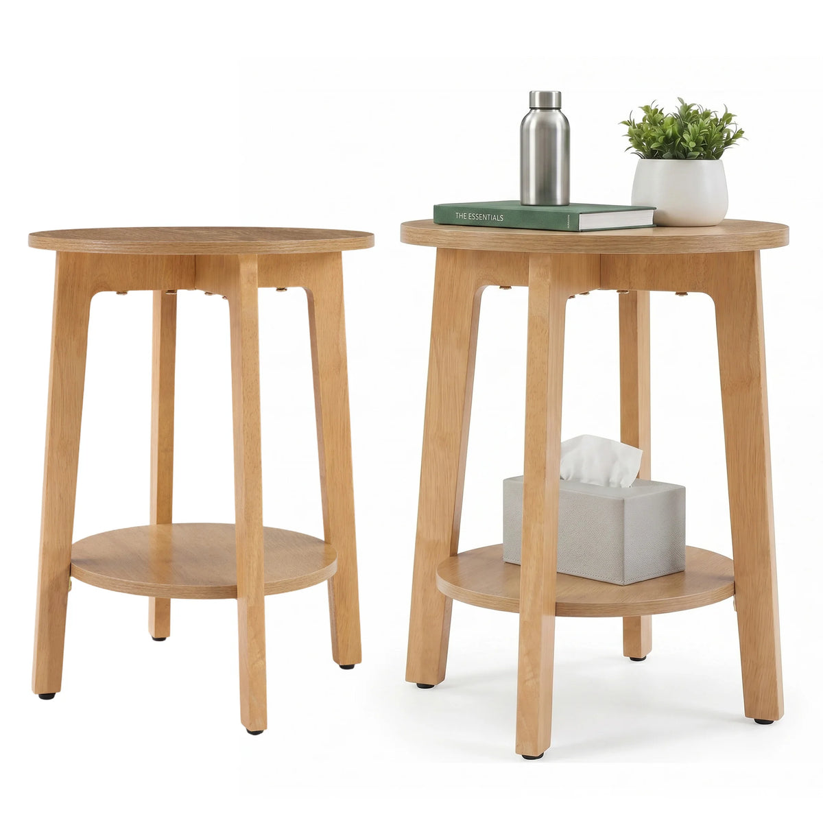 JHK Modern Two Tier Round Coffee Table With Storage Shelf