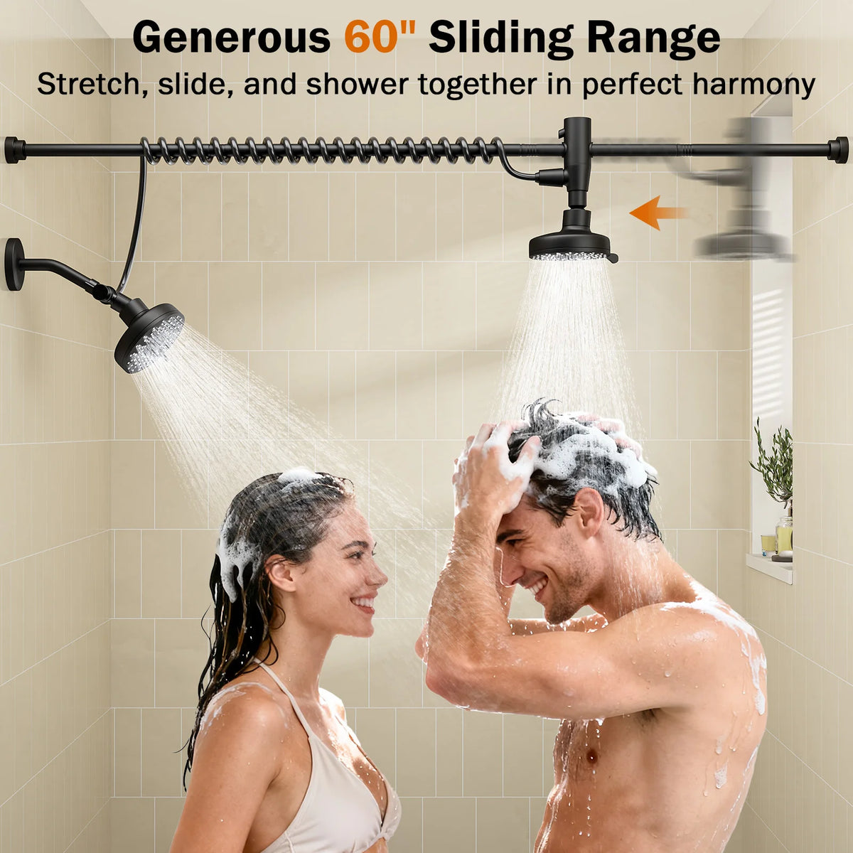 Dual Wall Mounted Stainless Steel Shower Head With Adjustable Slider