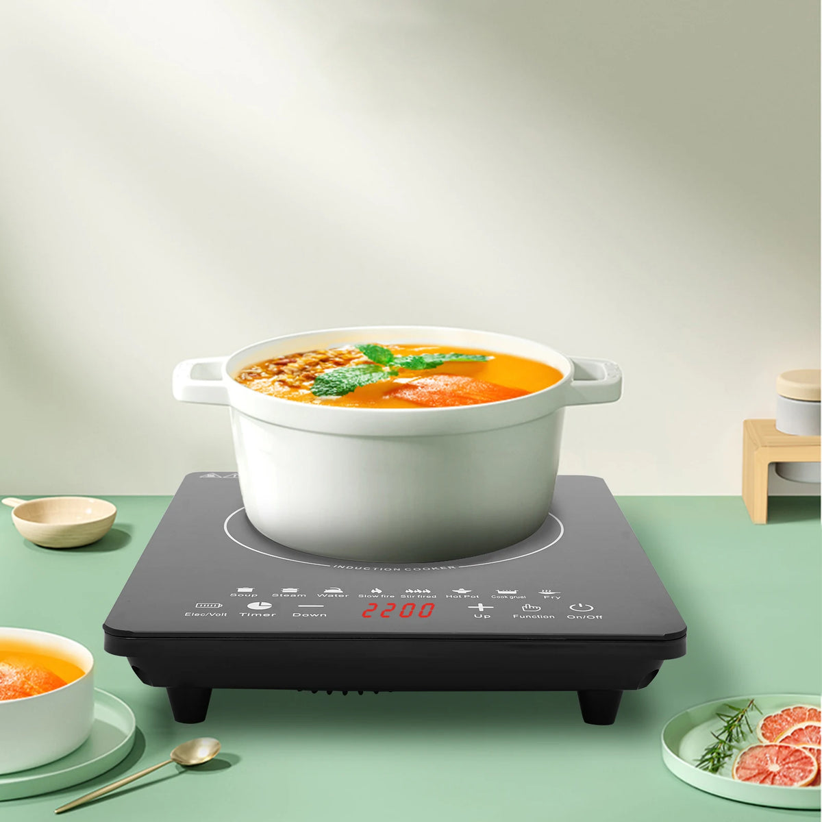 750W Portable Induction Cooktop With 8 Presets And LCD Display