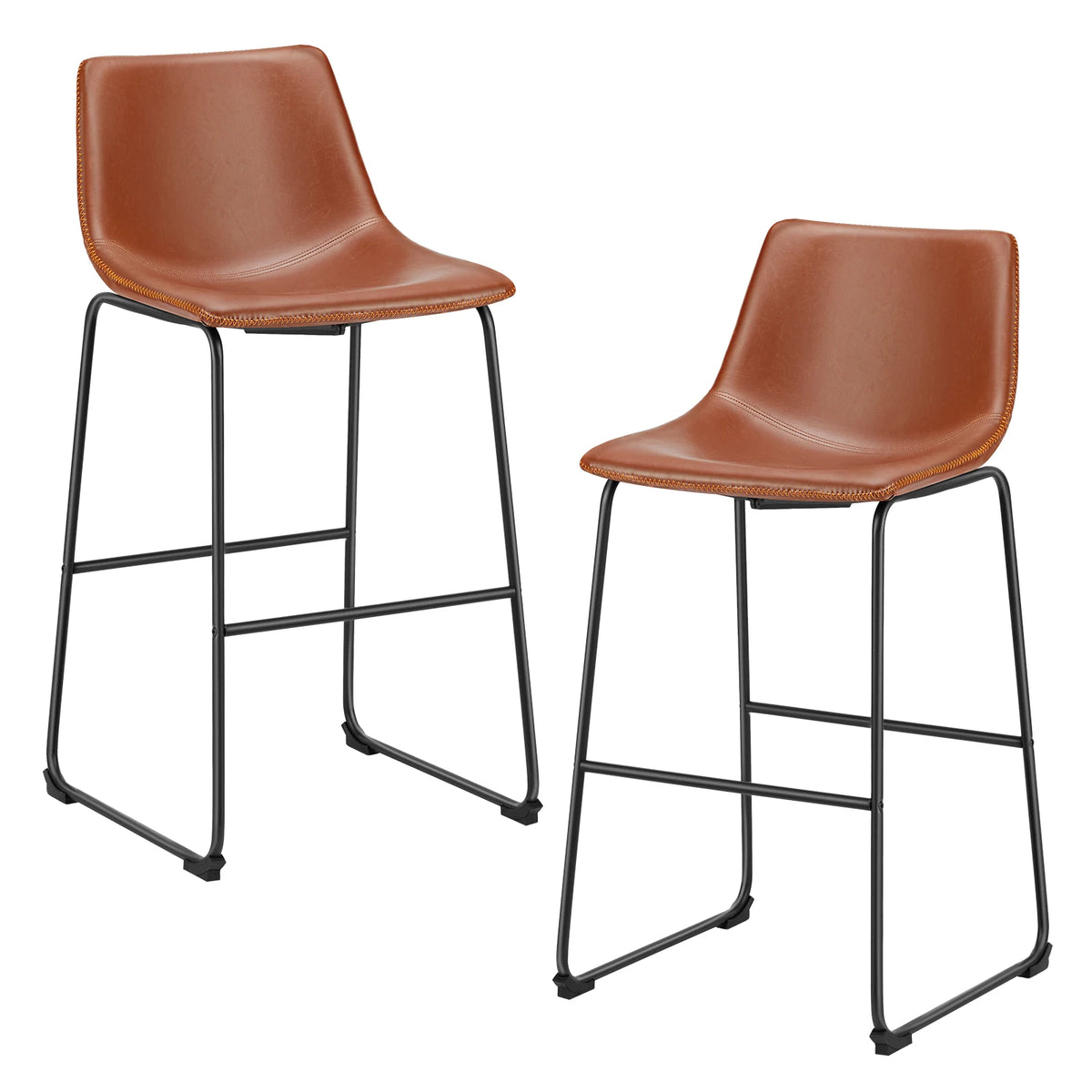 JHK Counter Height Faux Leather Bar Stools With Metal Legs