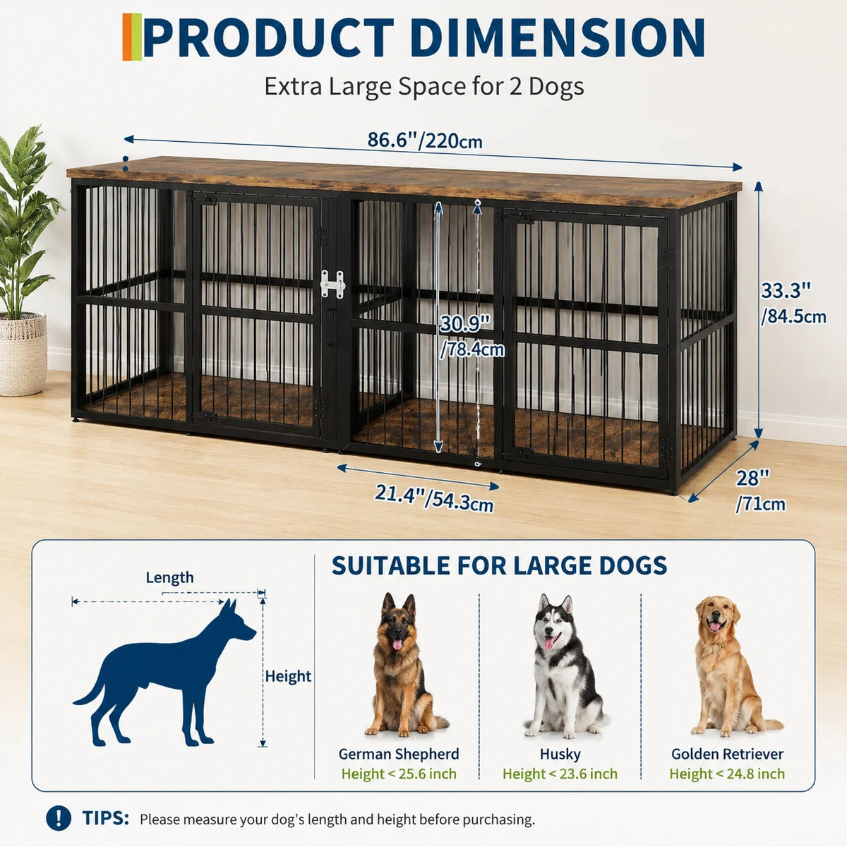 Double Wooden Dog Crate Furniture Cabinet With Divider And Storage
