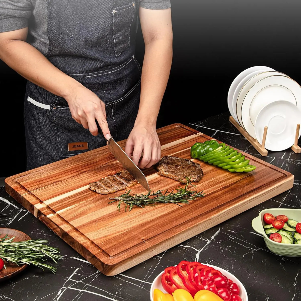 Twister.CK Extra Large Wood Cutting Board With Handle And Juice Groove