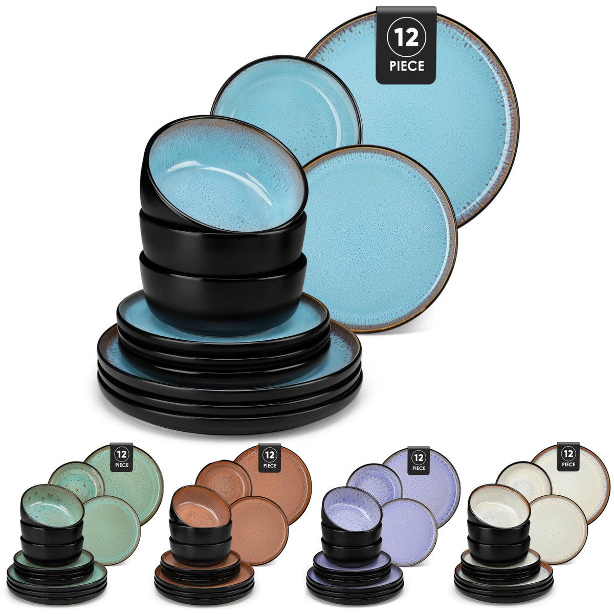 MalaCasa Ceramic Dinnerware Set With Glazed Stoneware Plates