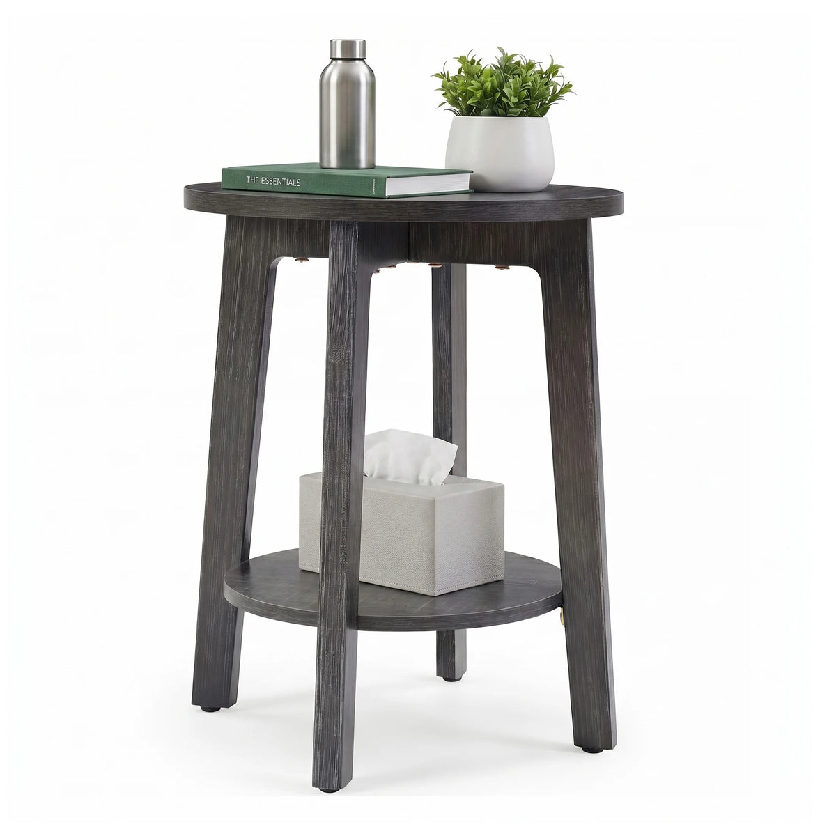 JHK Modern Two Tier Round Coffee Table With Storage Shelf