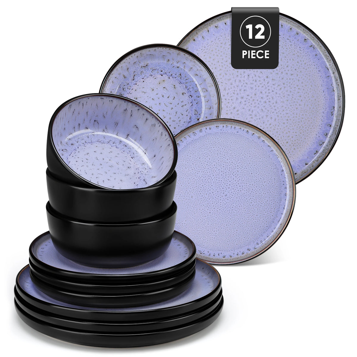 MalaCasa Ceramic Dinnerware Set With Glazed Stoneware Plates