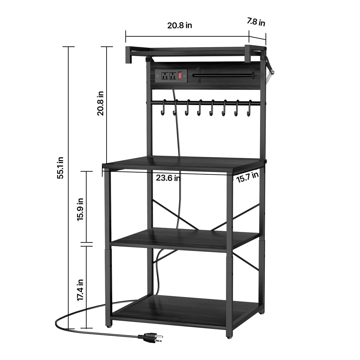 Kitchen Baker Rack With Built In Power Strip Spice Hooks