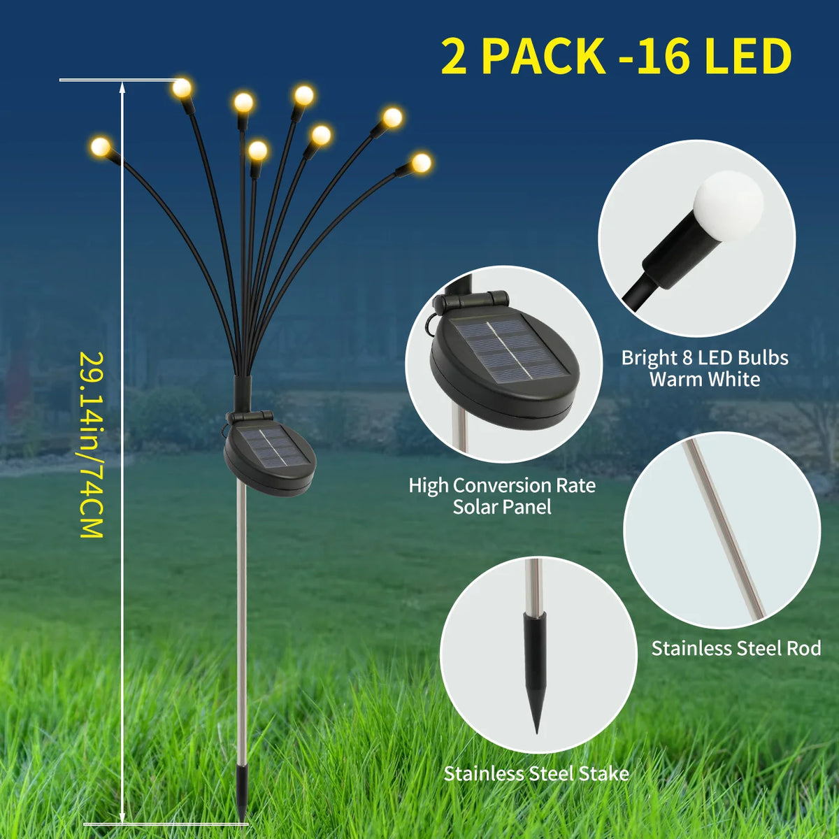 8-Head Solar Firefly Lights Outdoor Garden Decor Yard Pathway