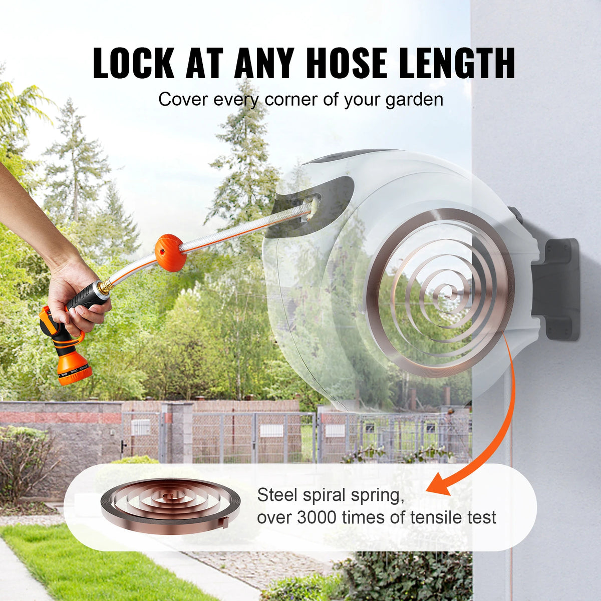 SucceBuy Retractable Hose Reel With 9 Pattern Nozzle Wall Mount