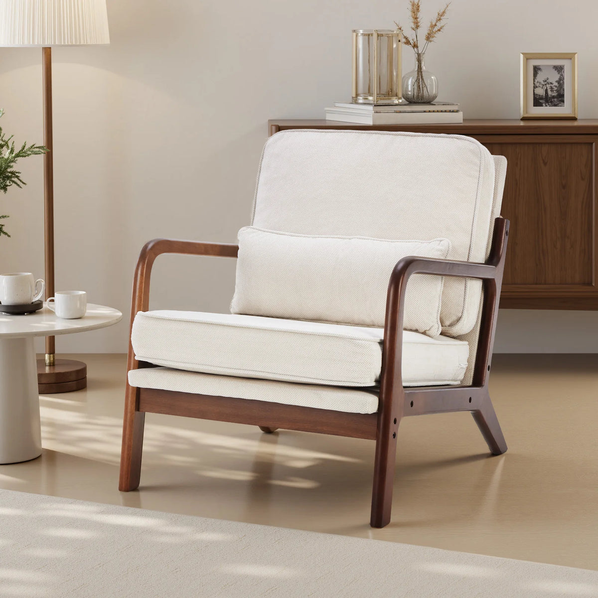 Jhk Mid Century Modern Solid Wood Accent Lounge Chair With Arms