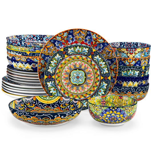 MALACASA Bohemian Porcelain Dinnerware Set With Plates And Bowls