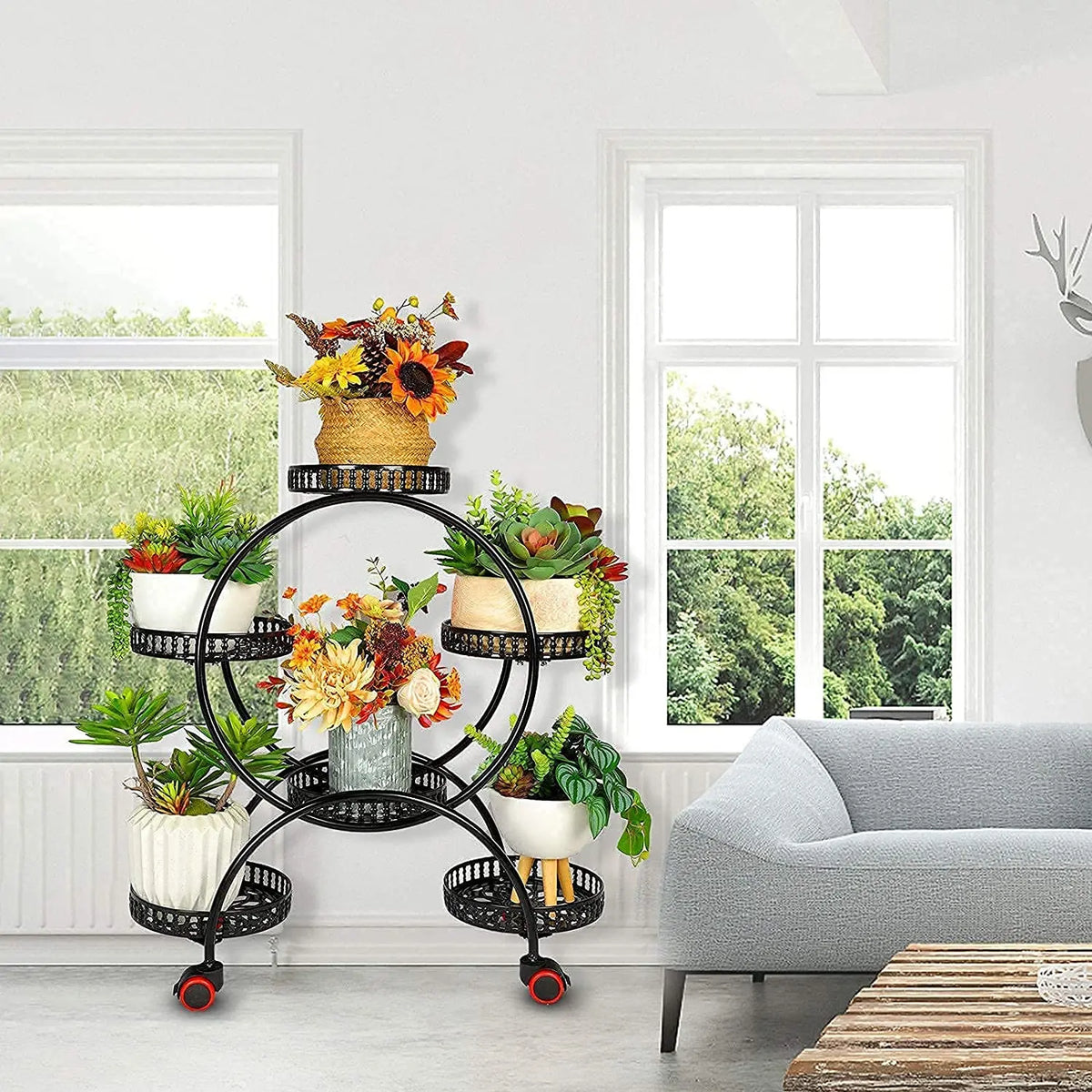 BINGOPAW 6-Tier Metal Plant Stand With Wheels For Indoor Outdoor