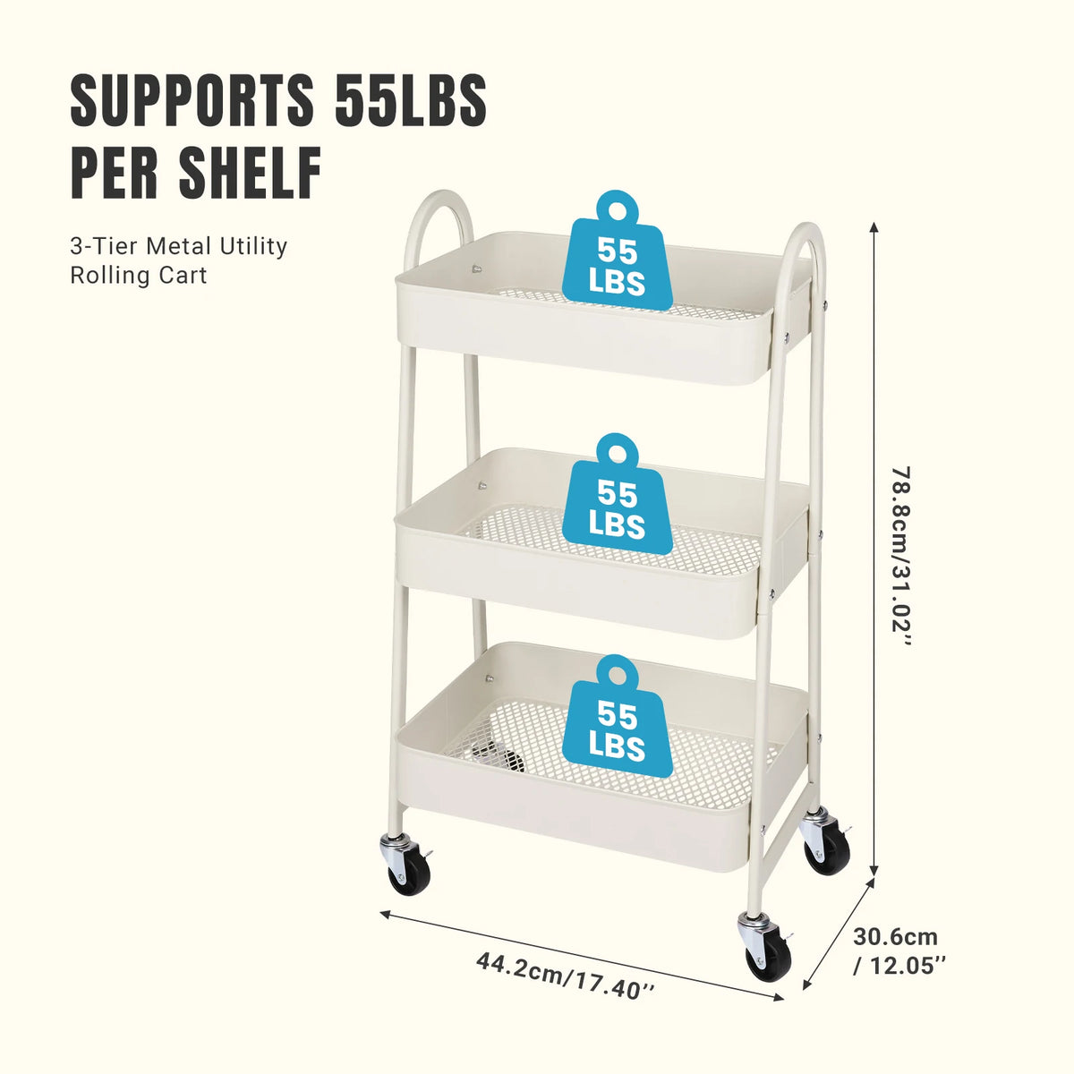 JHK Metal Storage Cart With Lockable Wheels For Home